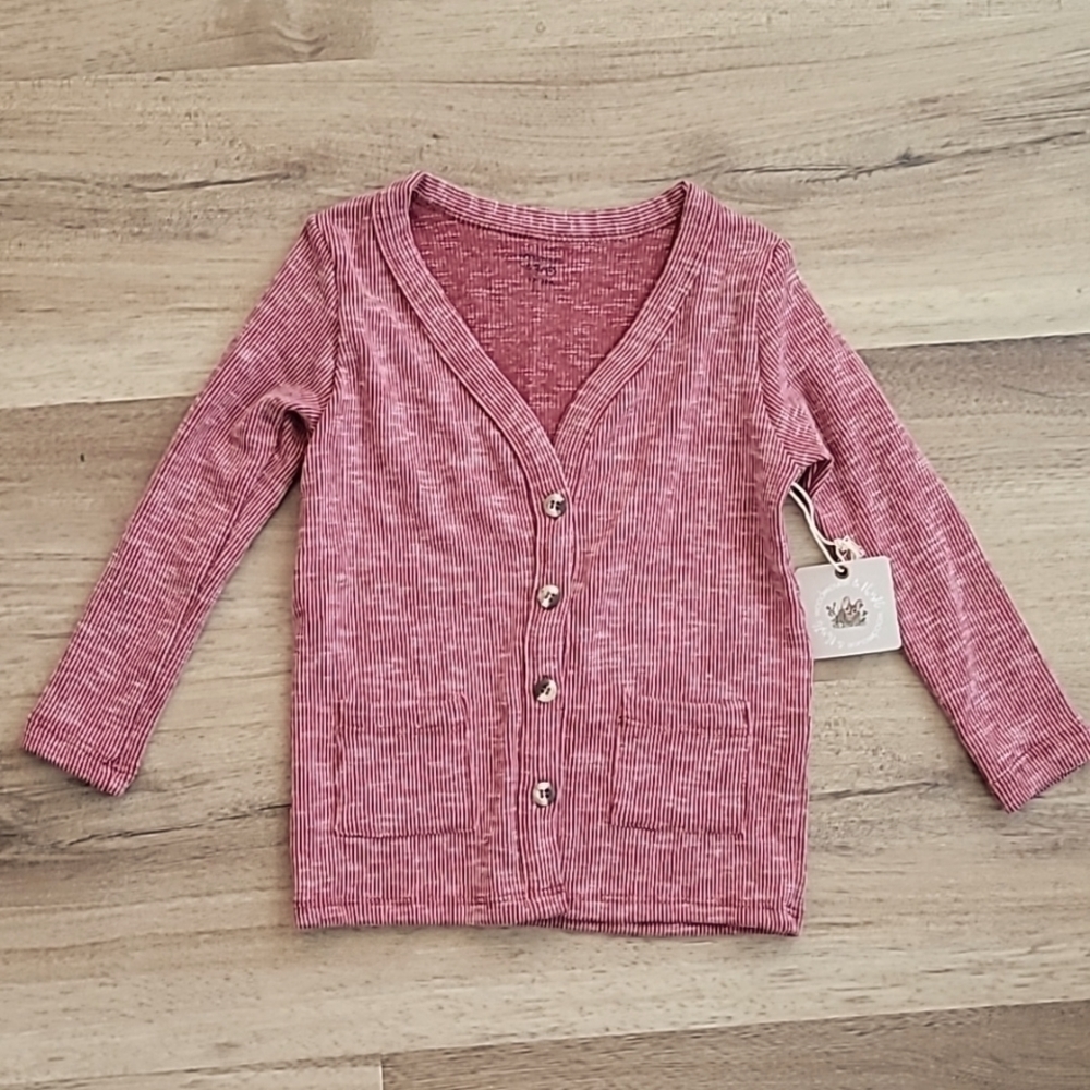 NWT Woodmouse & Thistle Baby Ribbed Stretch Cardigan Berry Red 12-24m